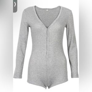 V Neck Shorts Long Sleeve Knitted One Piece Bodysuit pajamas